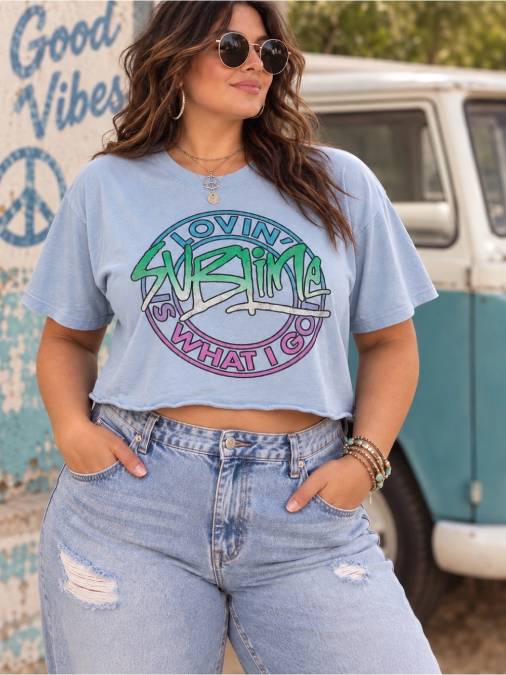 Light Blue Graphic Crop Tee - Sublime Logo Women’s Crop Top